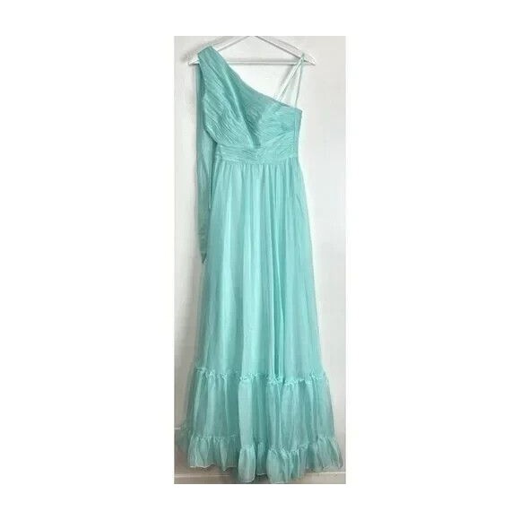 MAC DUGGAL AQUA BLUE ONE SHOULDER RUCHED CHIFFON GOWN SZ 6 NWT $398 - Picture 4 of 6